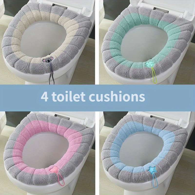 

4pcs Two-color Toilet Seat Cushion, Household Toilet Mat, Toilet Cover Mat, Winter Thickened Toilet Sleeve, Toilet Ring Mat, Washable Toilet Seat Cover, Home Essential