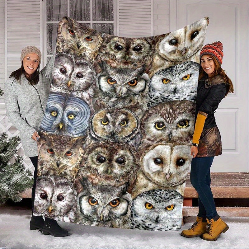 

1pc 3d Animal Owl Pattern 4 Seasons Office Chair Flannel Blanket For Home Office