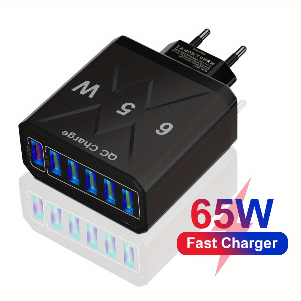 

6 Chargeur USB 65W Charge Rapide Plug Charge Rapide 6 Ports Chargeur Mural QC3.0 EU US Chargeur De Téléphone Mobile Adaptateur