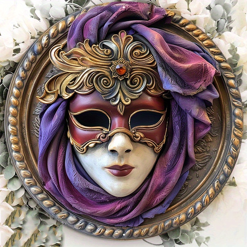 

1pc 8x8inch Aluminum Metal Sign Circular Metal Plaque Decoration Venice Festival Mask