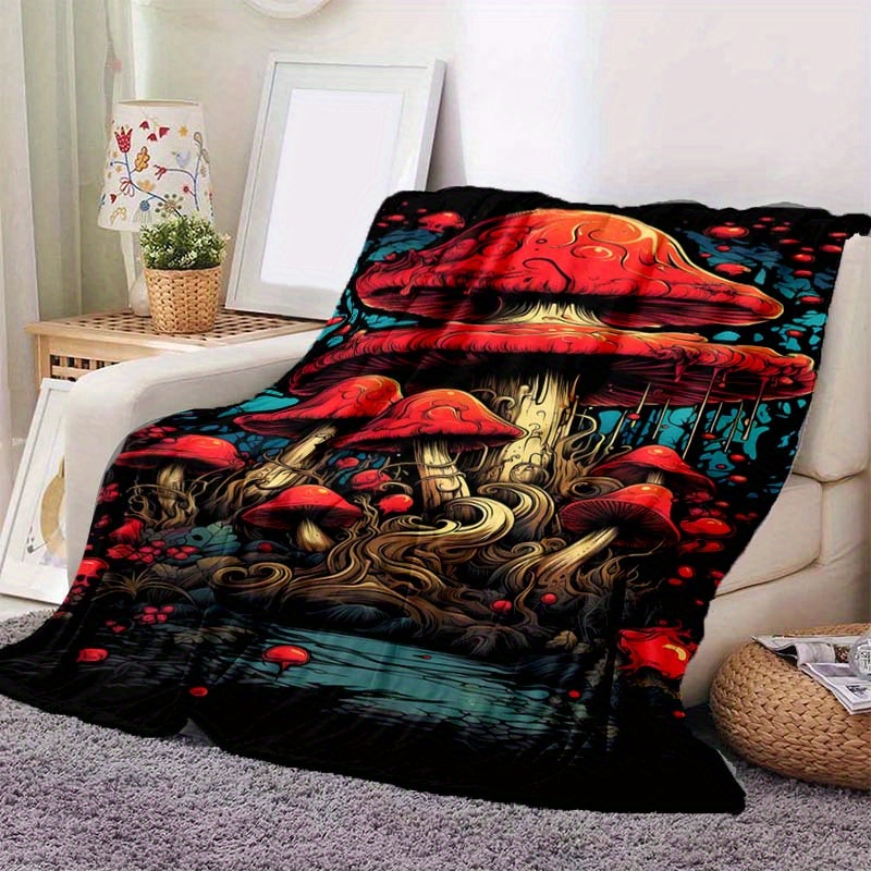 

Red Mushroom Art Pattern Soft Nap Blanket 4 Seasons Office Chair Flannel Blanket