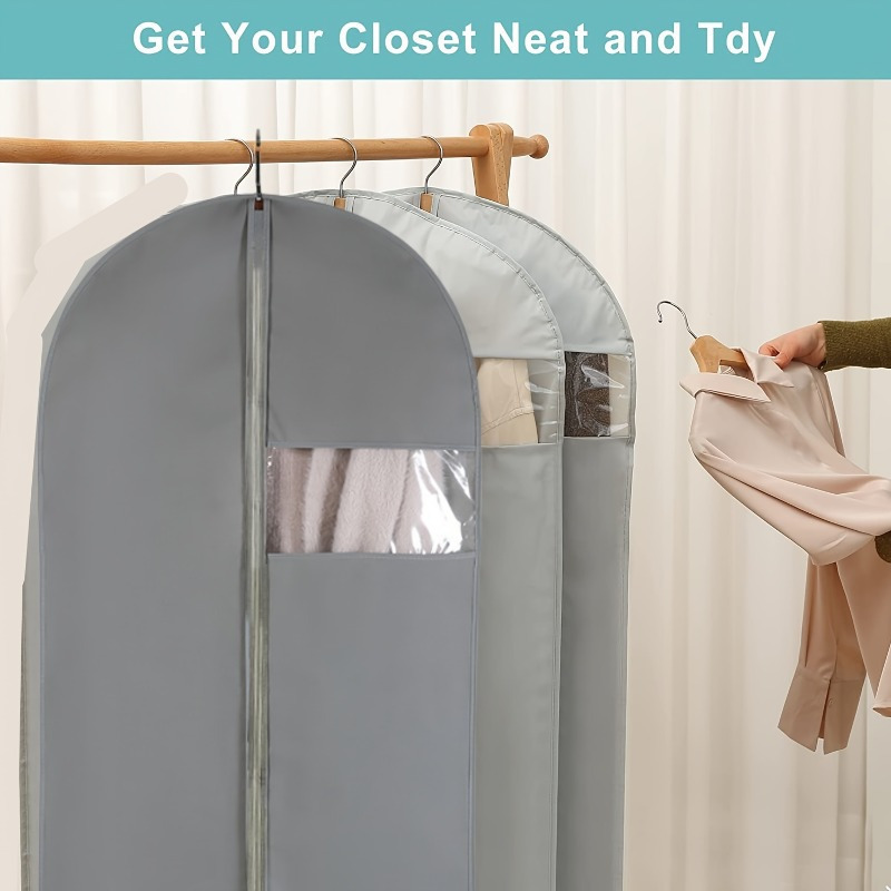 

2pcs 39" Dress Garment Bags For Hanging Clothes, Dress Bags, Foldable Long Garment Bag With Clear Window For Closet Storage And Travel, Gray