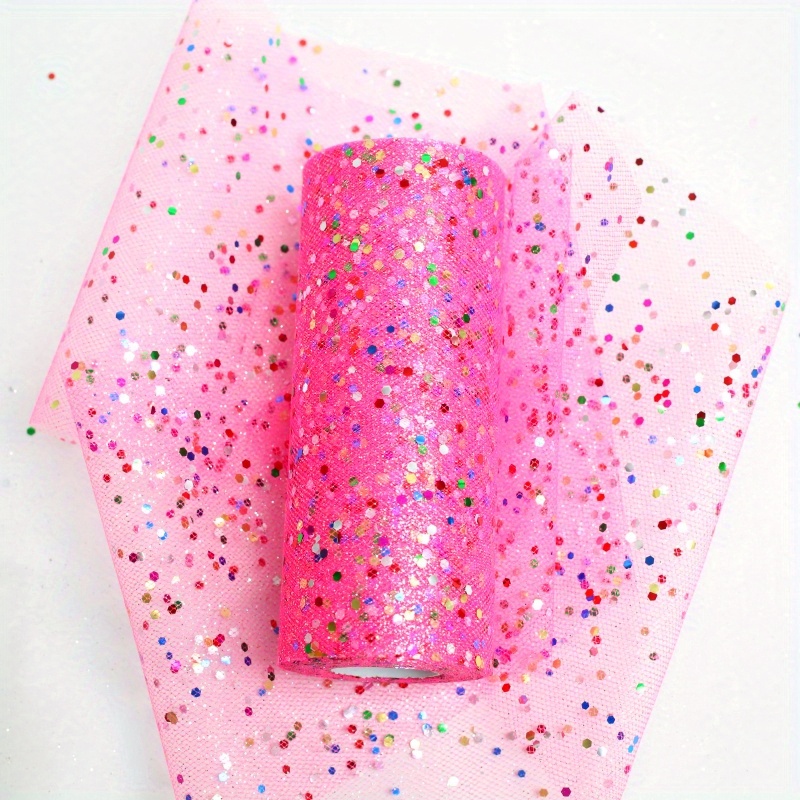 Image of 1 Roll Long 15cm X 25 Yards Glitter Sequins Geometry Tulle Roll Sparkling Tulle Ribbon Fabric Tulle Spool For Tutu Skirt Sewing Bow Wedding Decorations, Festival Craft Supplies 6 Inches By 25 Yards