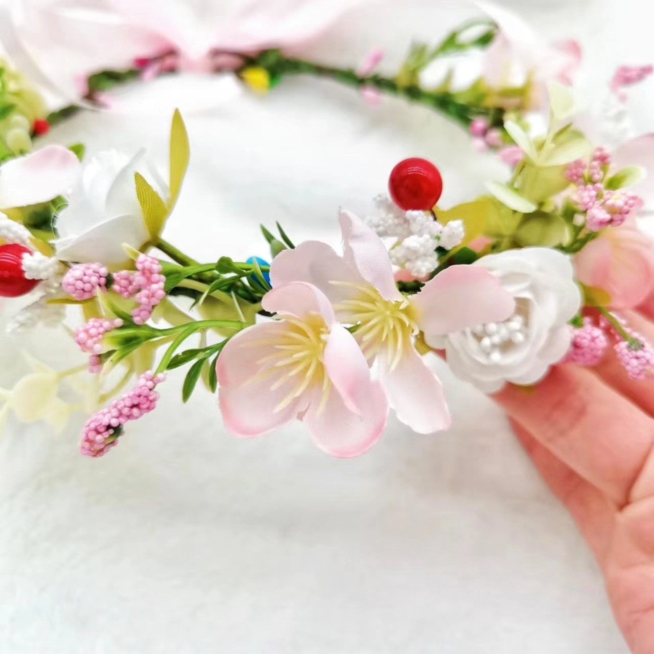 妖精の森の花冠ヘッドバンド、シミュレーション桜の花の王女の髪飾り、旅行やパフォーマンスに最適