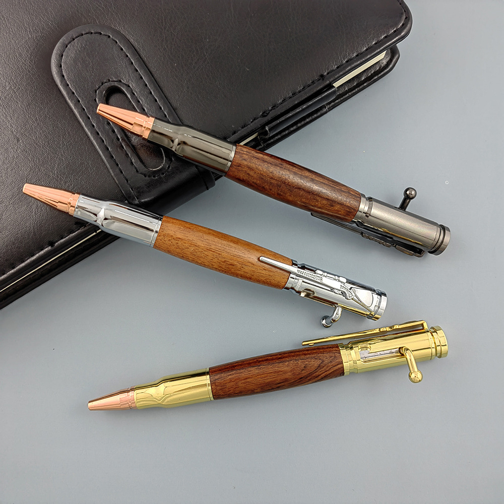 

1pc Handmade Wooden Black Ink Ballpoint Pen, Unique Gun Bolt Switch Pen