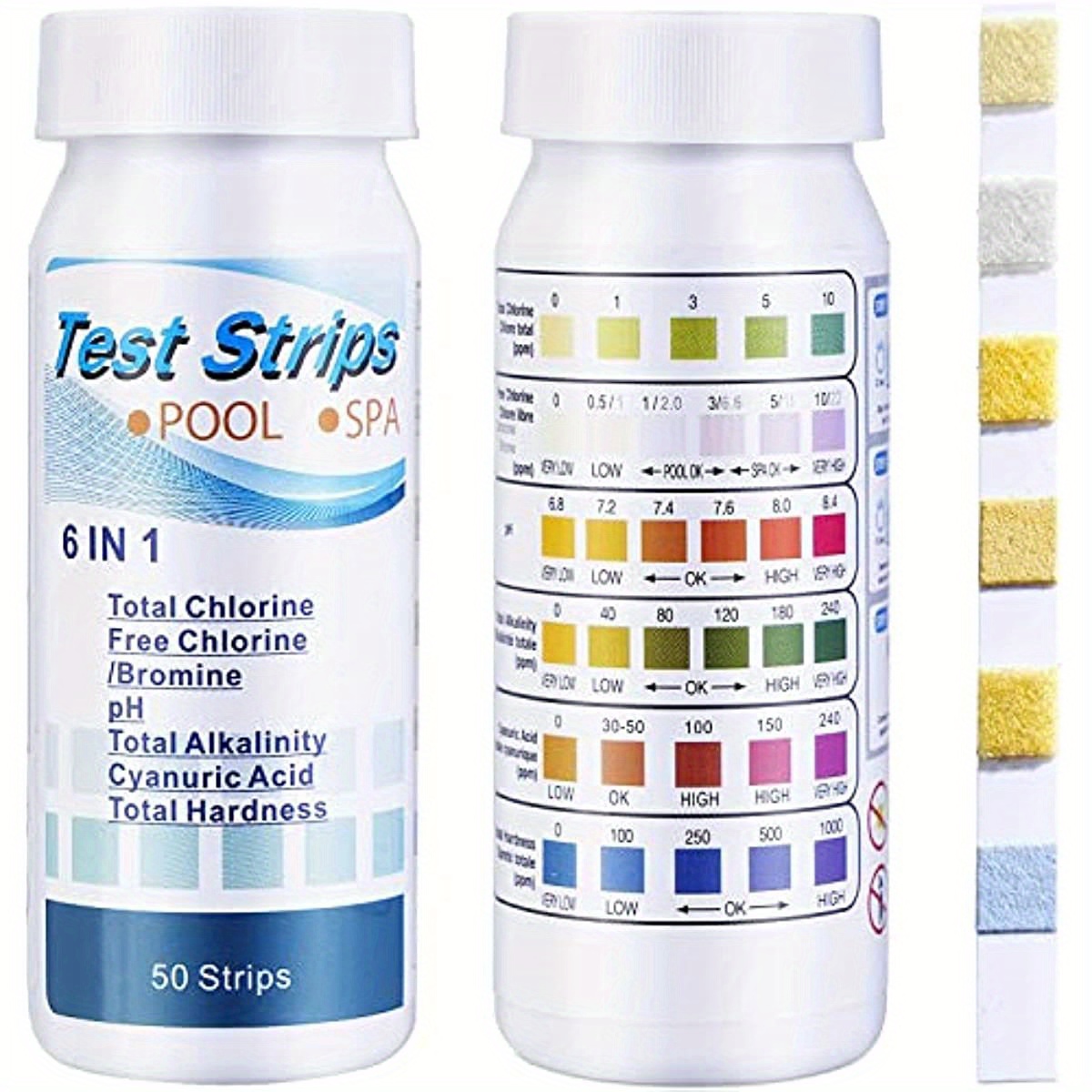 

50pcs, 6-way/7-way Spa Test Strips, Swimming Pool Water Test Strips For Chlorine, Bromine, Ph, Alkalinity, Cyanuric Acid Hardness For Outdoor Garden Swimming Pool Test Supplies