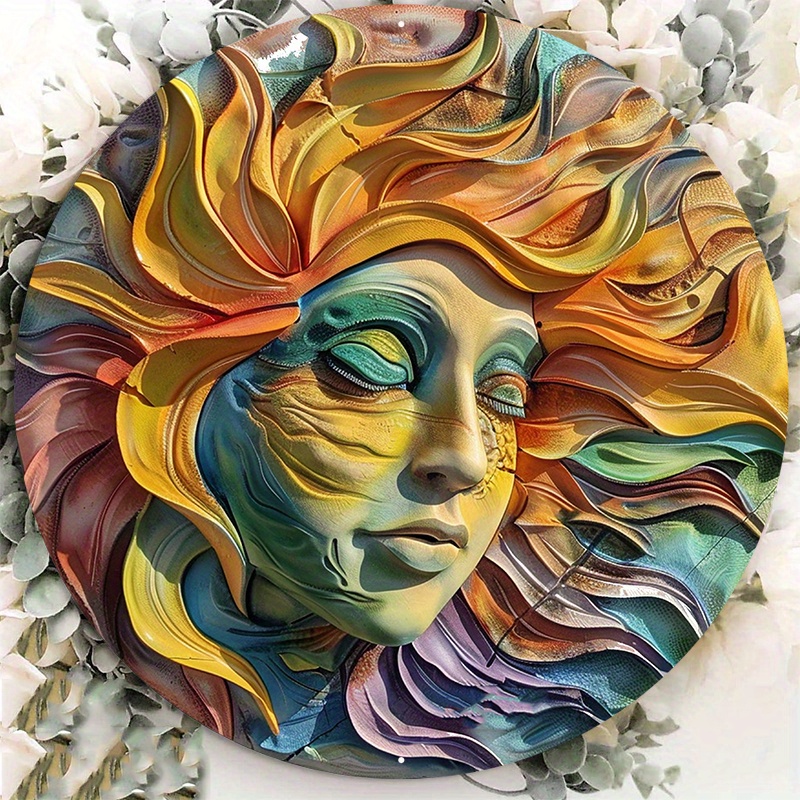 

1pc 8x8inch Aluminum Metal Sign Circular Metal Plaque Decoration The Artist Of Sunflower Face