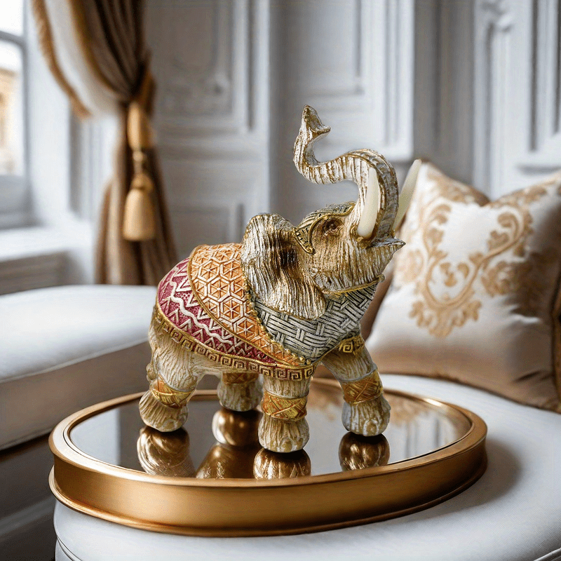 TEMU 1pc, Hand Carved Resin Elephant Statue, Modern Minimalist Design Ornament, Hand Painted Craft, Energy-saving Sculpture Decor For Living Room, Office, Desktop, All Seasons Decor