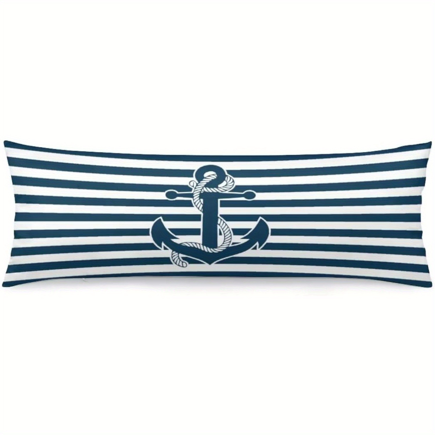 

1pc, Nautical Navy Body Pillow Cover, Retro Nautical Anchor, Blue And White Stripes Long Pillow Case Protector With Zipper Decorative Soft Rectangle Bed Pillowcases 20"x54