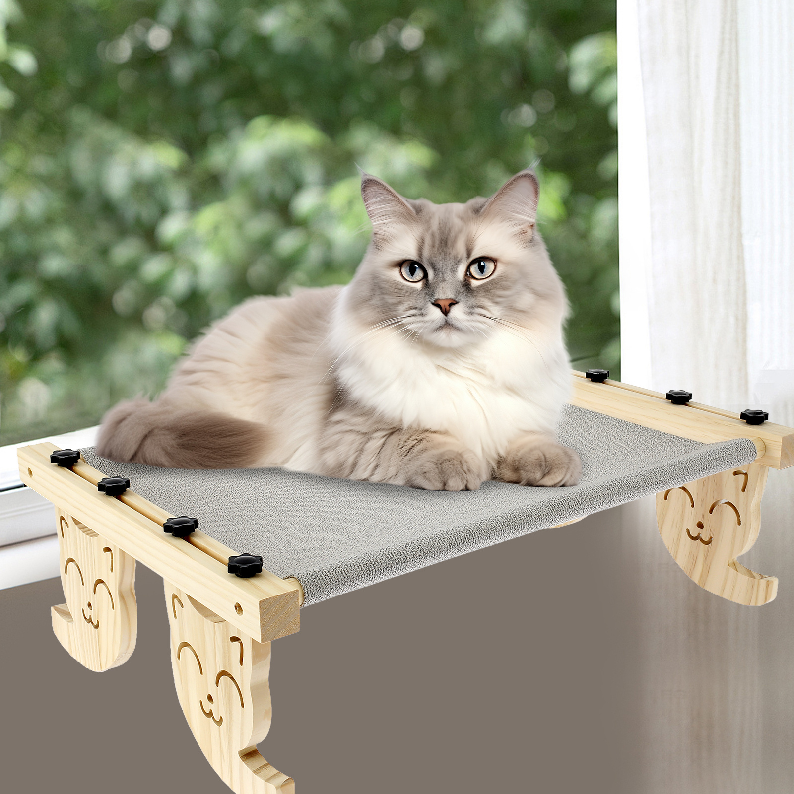 Cat Window Sill Perch - Cat Hammock Window Seat with Wood/Metal