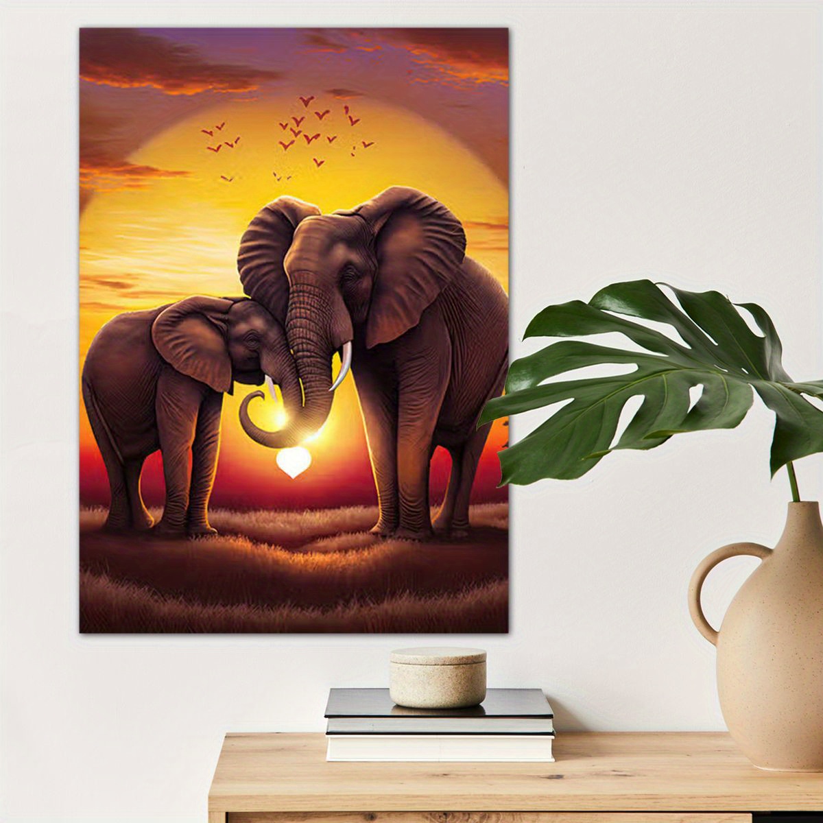 

1pc Elephant At Sunset Poster Canvas Wall Art For Home Decor, Animal Lovers Poster Wall Decor High Quality Canvas Prints For Living Room Bedroom Kitchen Office Cafe Decor, Perfect Gift And Decoration