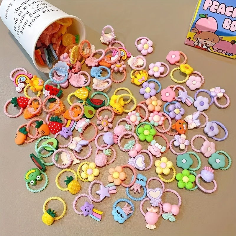 50pcs girls hair tie cartoon animal flower fruit decorative hair tie decorative hair accessories set holiday gift details 4