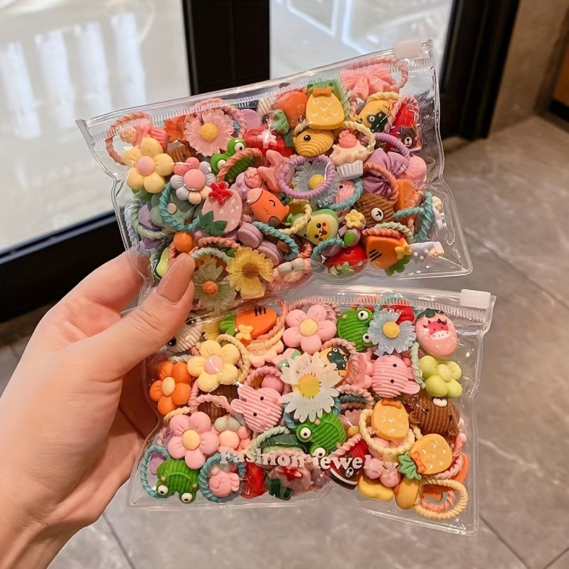 50pcs girls hair tie cartoon animal flower fruit decorative hair tie decorative hair accessories set holiday gift details 2