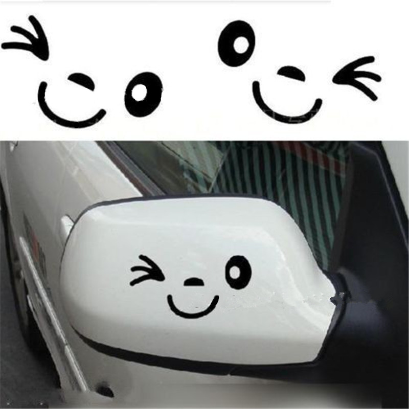 

2pcs Reflective Cute Smile Car Sticker Rearview Mirror Sticker Car Styling Cartoon Smiling Eye And Face Sticker Decal For All Cars