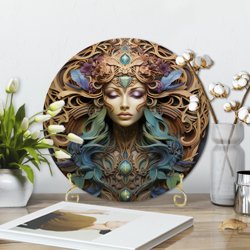 

1pc 8x8inch Summer Aluminum Metal Sign A Colorful Statue With A Woman's Face In The Style Of (1)for Relief Vision, 2d Effect, Wall Decoration, Home Decoration, Aluminum Sign Home Decor, Wall Decor