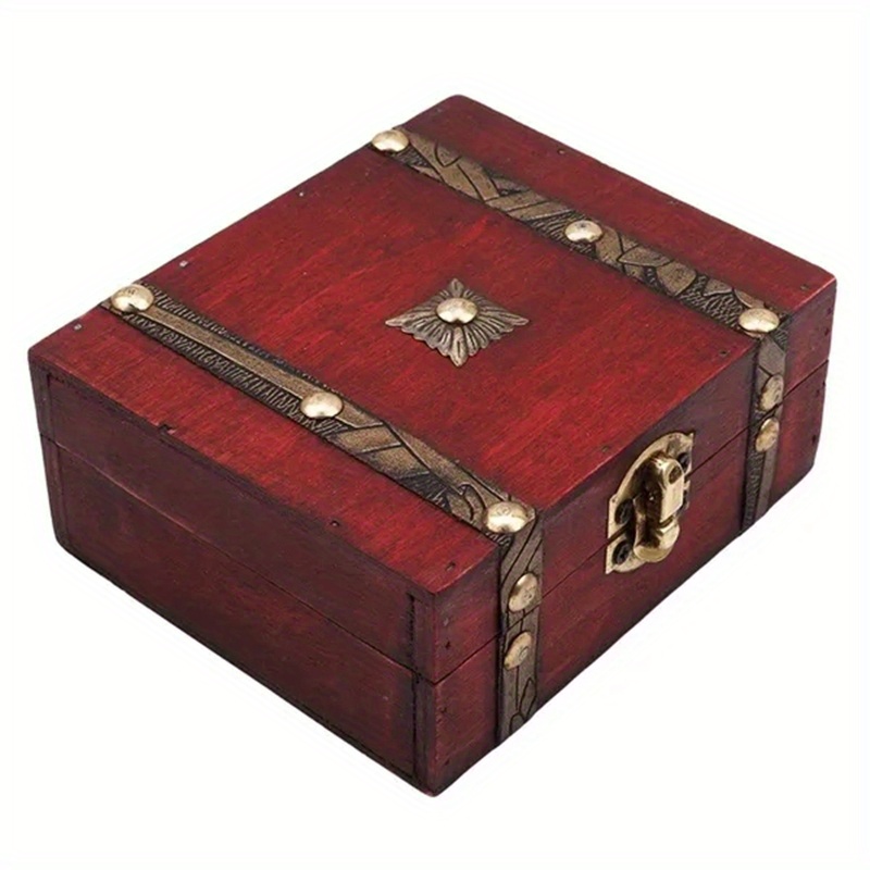 

1pc Retro Trinket Jewelry Storage Box, Wooden Jewelry Organizer With Metal Clasp, Suitable For Home And Travel Use