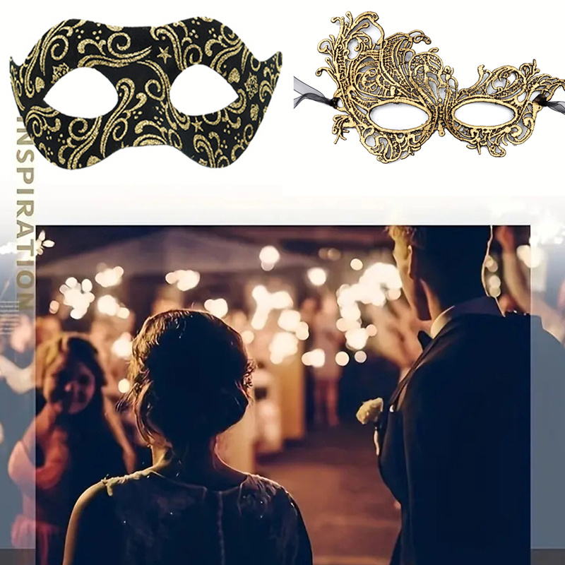

2pcs Golden Phoenix Masquerade Mask Couple Lace Plastic Venetian Party Ball Mardi Gras Mask For Men And Women