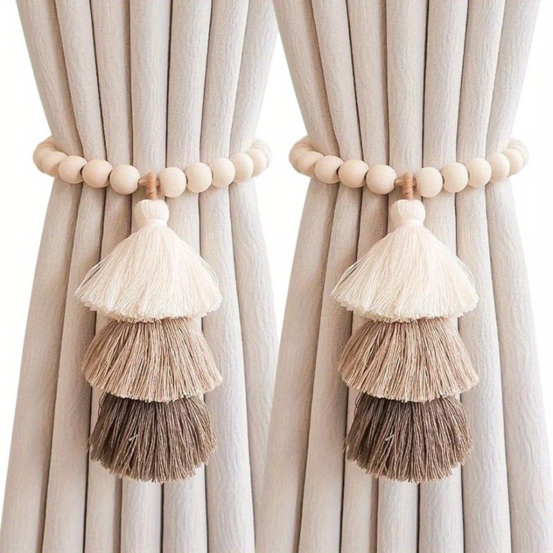 

2pcs Wooden Bead Curtain Tiebacks, No Punching Magnetic Curtain Clasp Curtain Holdback For Living Room Home Decor
