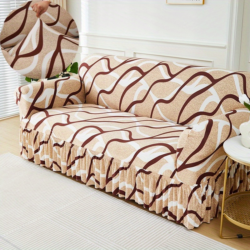 

1pc Soft Elastic Sofa Cover With Skirt Detachable Sofa Slipcover Couch Cover For Living Room Home Decor