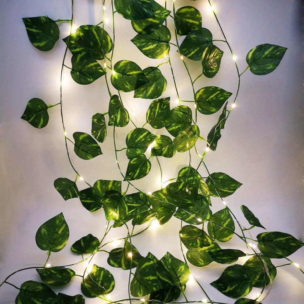 1pc Simulated Pothos Leaf Led String Light (2m/6.56ft 20 Leds), Fairy Party Wedding Valentine's Day Decorative Light, Battery - Batteries Not Included