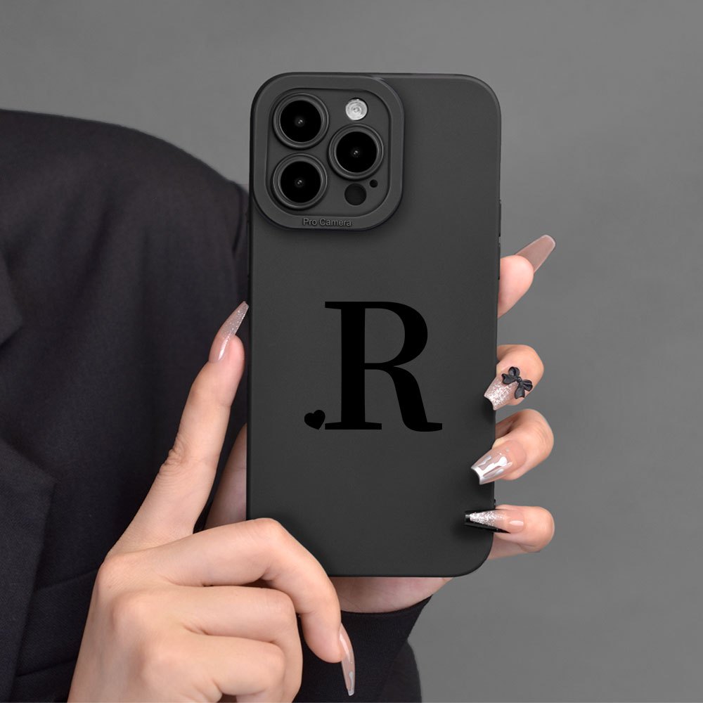 

R Pattern Mobile Phone Case Full-body Protective Shockproof Tpu Soft Rubber Case Advanced Sense Black For Women Men For Iphone15 14 13 12 11 Xs Xr X 7 8mini Plus Promax Se