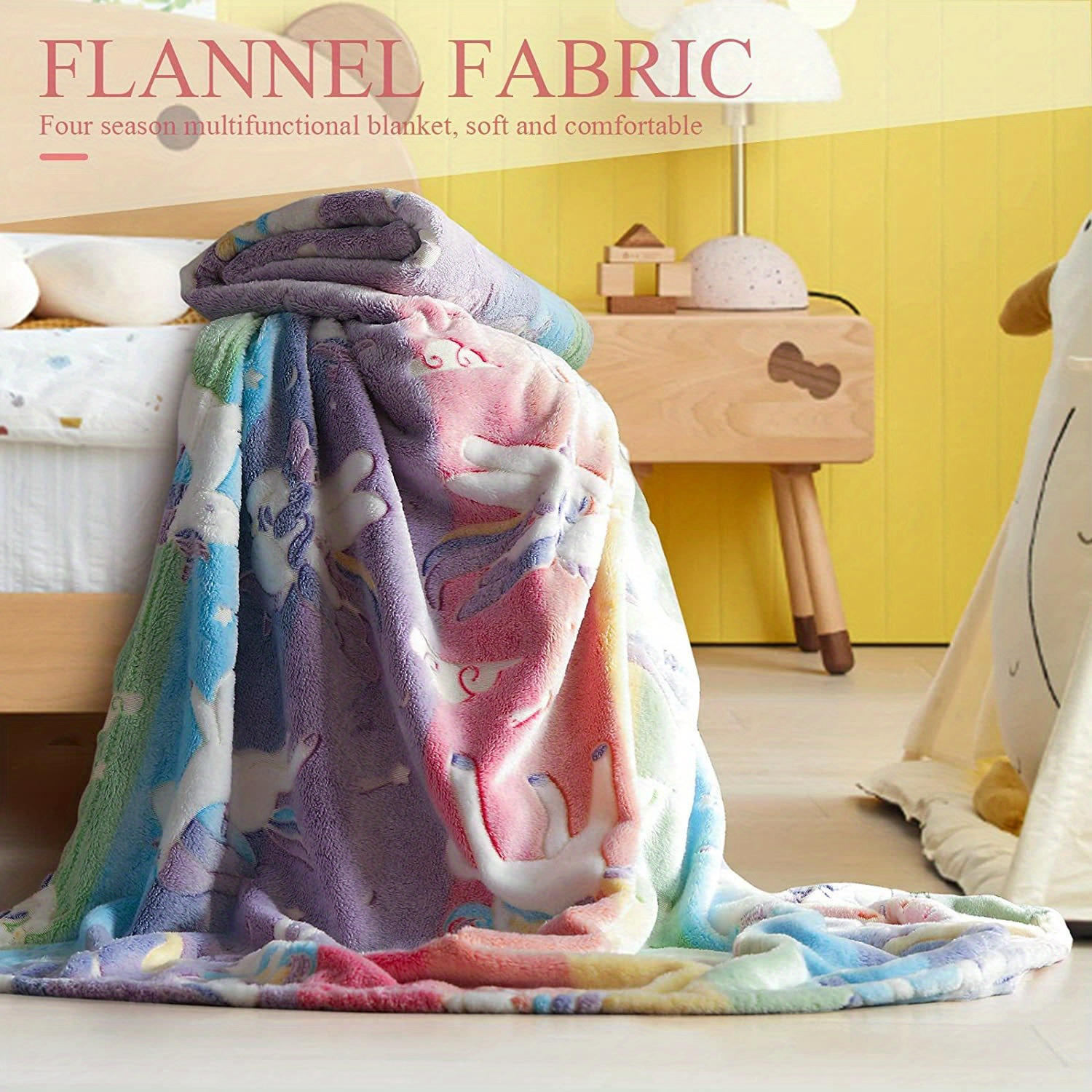 1pc rainbow   luminous flannel throw blanket soft and cozy   the dark blanket for sofa office bed and travel perfect gift for boys and girls details 2