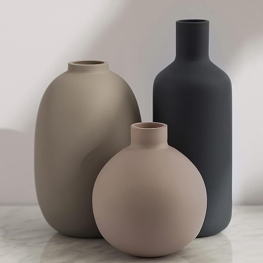 

Set Of 3 Ceramic Modern Farmhouse Vase, For Table, Living Room, Shelf, Bookshelf And Entryway Décor