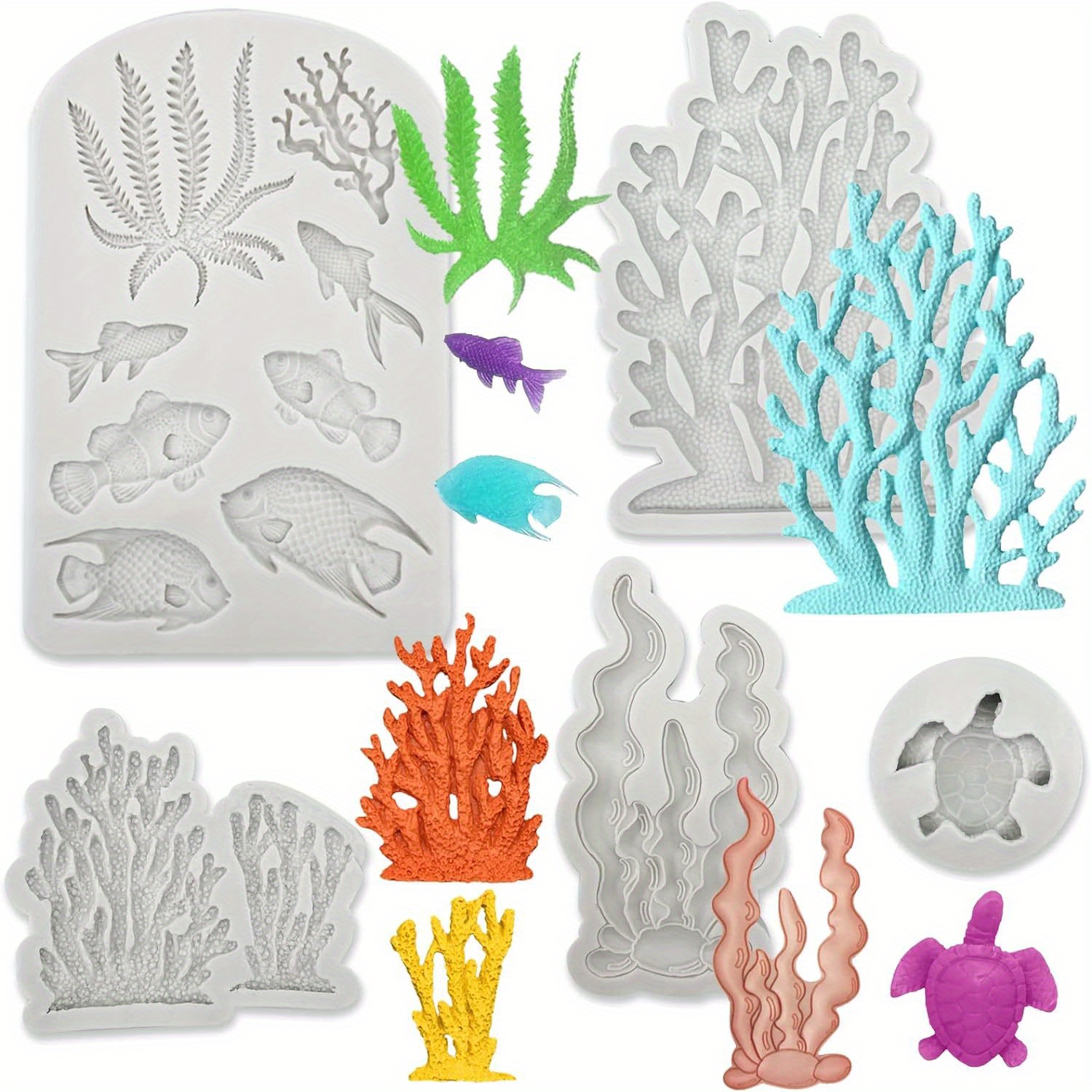 

5pcs, Ocean Fish Coral Fondant Molds, 3d Silicone Mold Set, Candy Mold, Chocolate Mold, For Diy Cake Decorating Tool, Baking Tools, Kitchen Accessories
