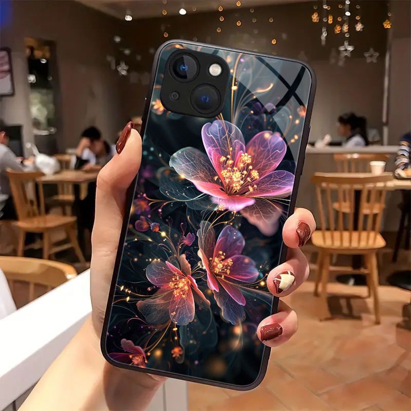 

Art/flower/ Anti-fall Tempered Glass Phone Case For Iphone 15pro Max/15pro/15plus, 14 Pro Max/14 Plus/14 Pro/14, Iphone 13 Pro Max/13 Pro/13, Iphone 12 Pro Max/12 Pro/shockproof Soft Protective Cover