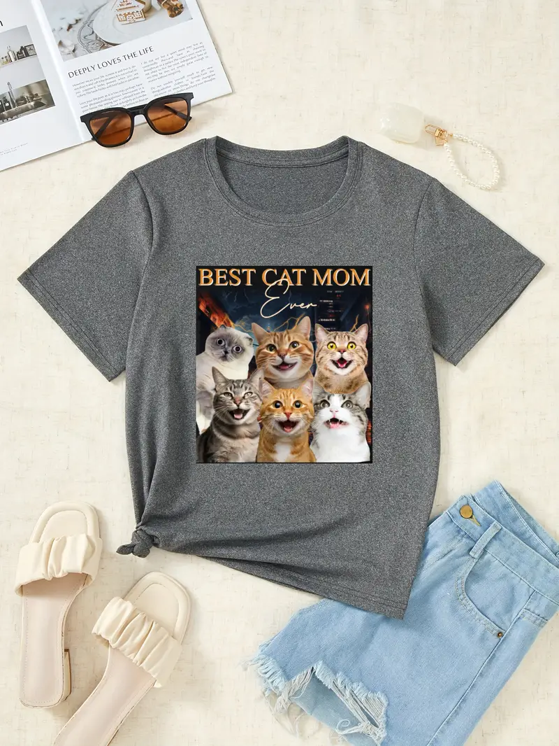 Cat Mom Shirt - Women's Short Sleeve Graphic Tee, Cat Lover Gift, Cotton Blend