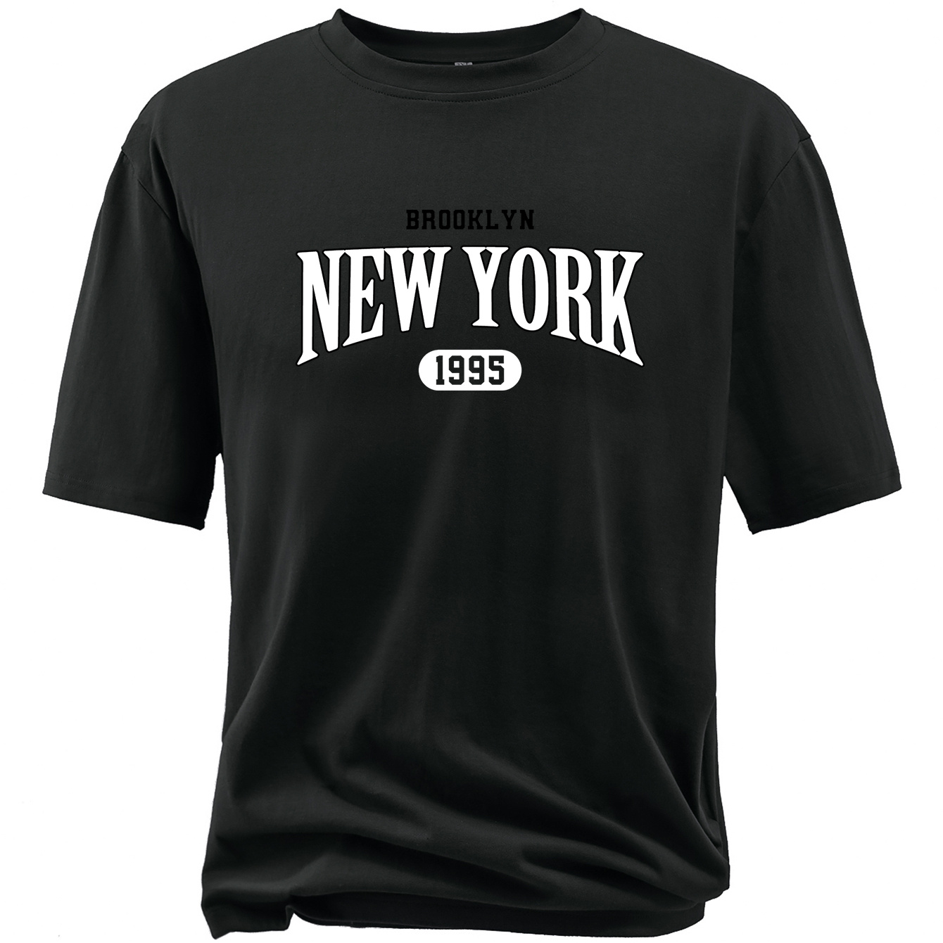 

Plus Size Men's New York 1995 Print Short Sleeve T-shirts, Comfy Casual Elastic Crew Neck Tops, Men's Clothing