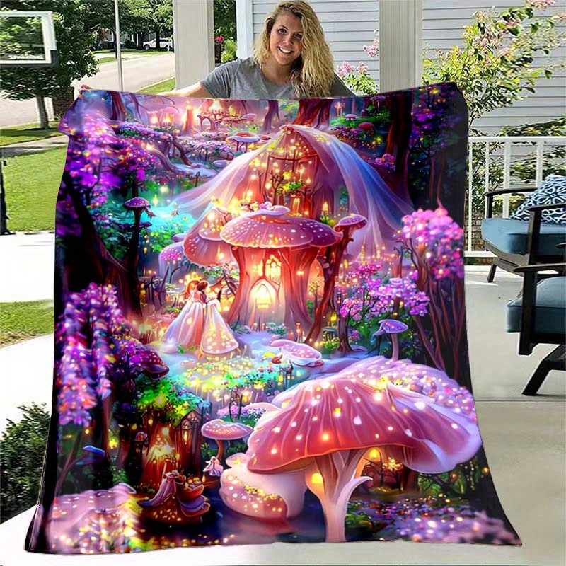 

1pc Fairy Forest Dream Castle Aesthetic Art Pattern Office Chair Flannel Blanket For All Seasons