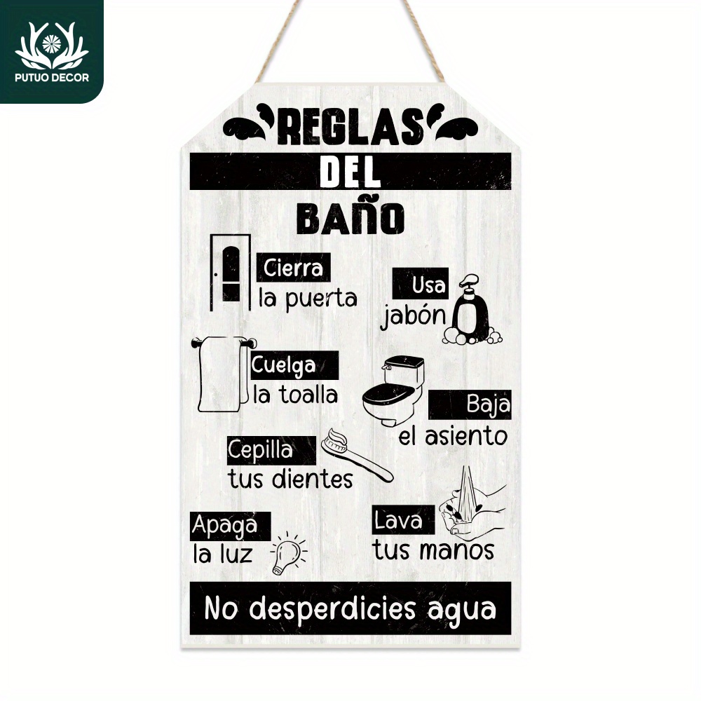 

1pc, Putuo Decor 1pc Spanish Wooden Hanging Sign, Reglas Del Bano, Wall Art Decoration For Home Farmhouse Toilet Bathroom Washroom, 11.8 X 7.1 Inches Gifts