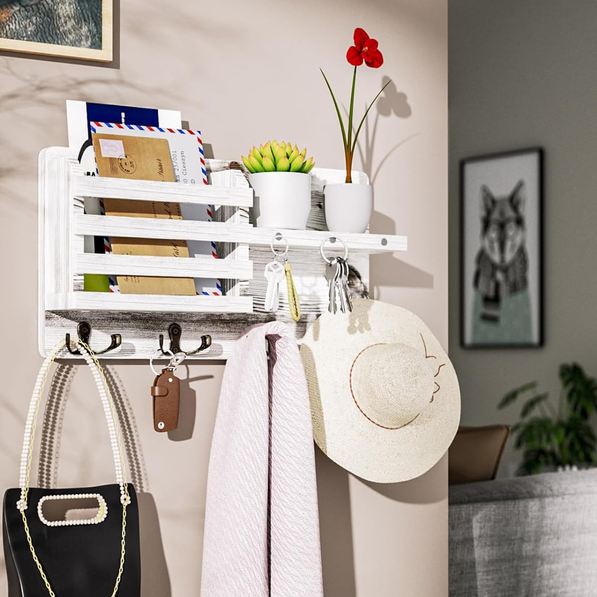 rustic white holder shelf dual hooks easy Temu Philippines