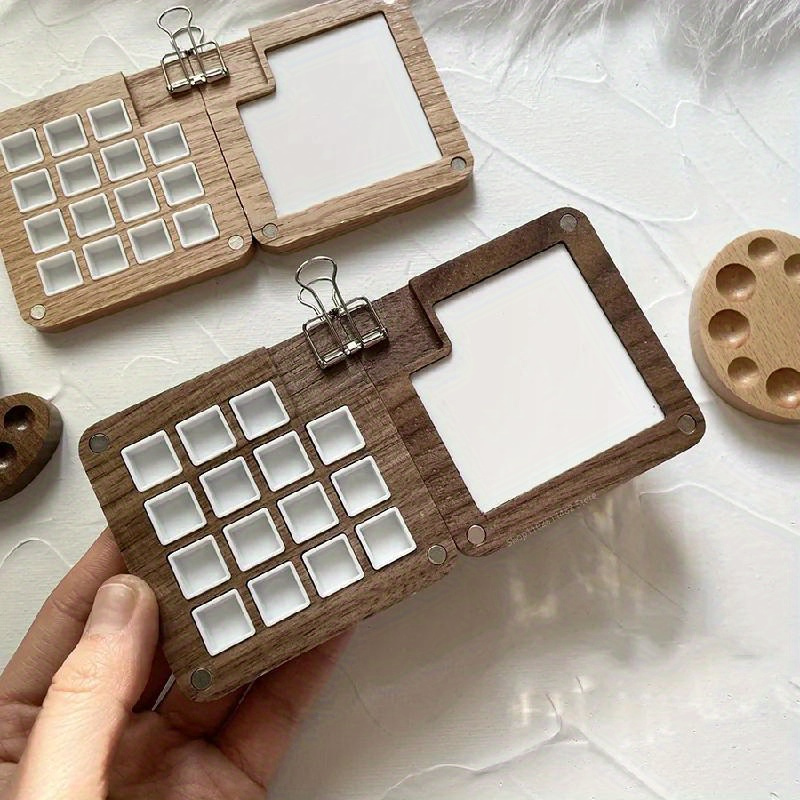 

1pc Empty Wooden Watercolor Palette Ins Style Travel Portable Mini Watercolor Acrylic Paint Box Square Tray Box Art Painting Supplies
