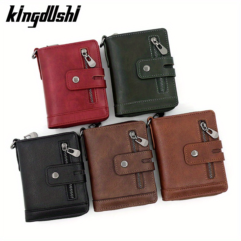Eine Brieftasche Aus PU-Leder Für Herren, Vertikal, Retro, Zweifach Faltbar, Multifunktional Mit Reißverschluss