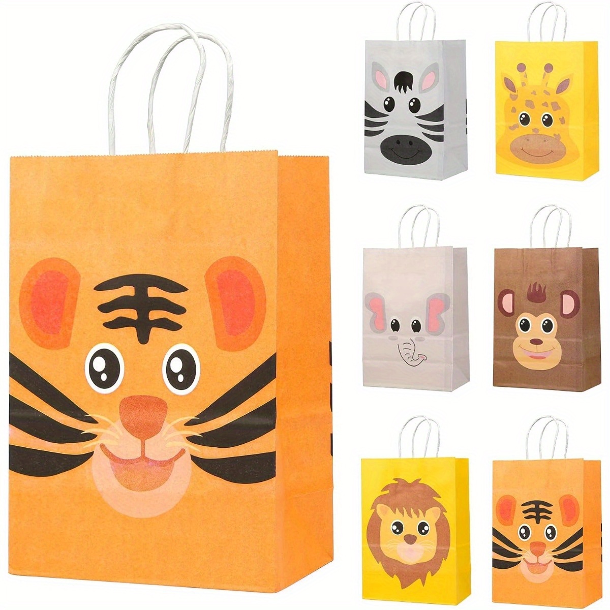 

6pcs Jungle Animals Party Bags, Paper Bags, Gift Bags, Sweet Bags With Twist Handles, Party Bags, Suitable For Gift Shops