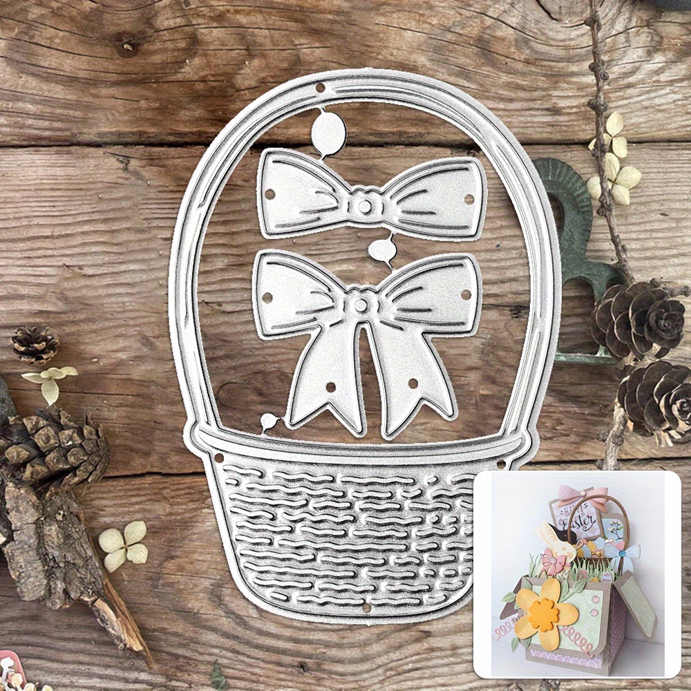 

Exquisite And Lovely Bamboo Baskets, Bows Cutting Dies Decor For Card Paper Craft Diy Template Album Embossing Scrapbooking For Gift Blessing Birthday Thanks Easter Card, Happy Holidays