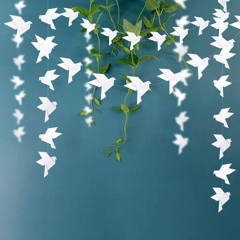 

Premade White Origami Paper Doves Garlands For Wedding Party Decorations Bday Bridal Shower Origami Love Birds Banner For Engagement/valentine's Day/birthday Party Peace Dove Decor