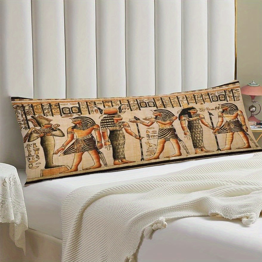 

1pc, Egyptian Papyrus Style Body Pillow Cover, 20"x54", Vintage Tutankhamun And Gods Print, Soft Decorative Long Cushion Case With Zipper, Retro Home Decor