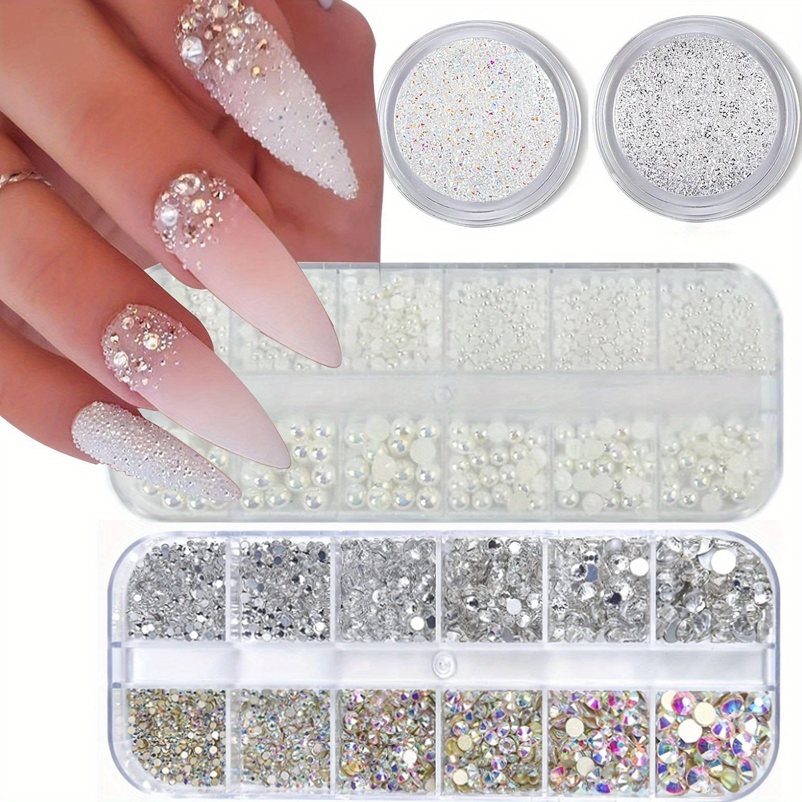 

4 Boxs Nail Art Rhinestones Flatback Rhinestones Faux Pearls Nail Charms For Acrylic Nails, Crystals Nail Art Supplies Half Round Design Nail Gems Nail Accessories For Nail Decor