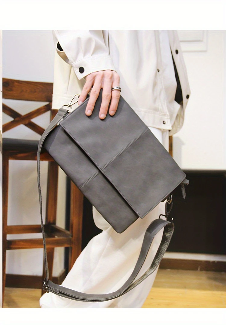 1pc mens fashion shoulder bag ultra thin document bag casual large capacity envelope bag details 3