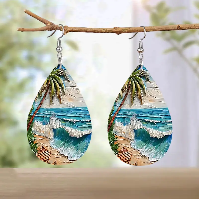 beautiful blue ocean coconut oil painting print leather Temu