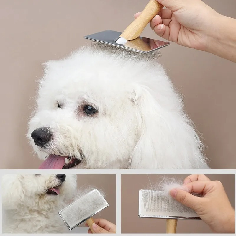 

Pet Grooming Brush Set, Solid Wood Handle, Detachable Stainless Steel Comb, Hair Knot Opening, Pet Massage Tool