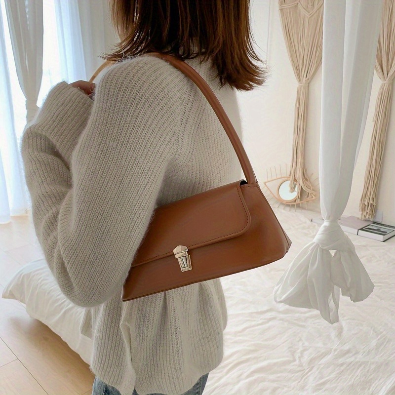 

Vintage Solid Color Underarm Bag, Pu Leather Textured Bag Purse, Fashion Shoulder Bag For Women