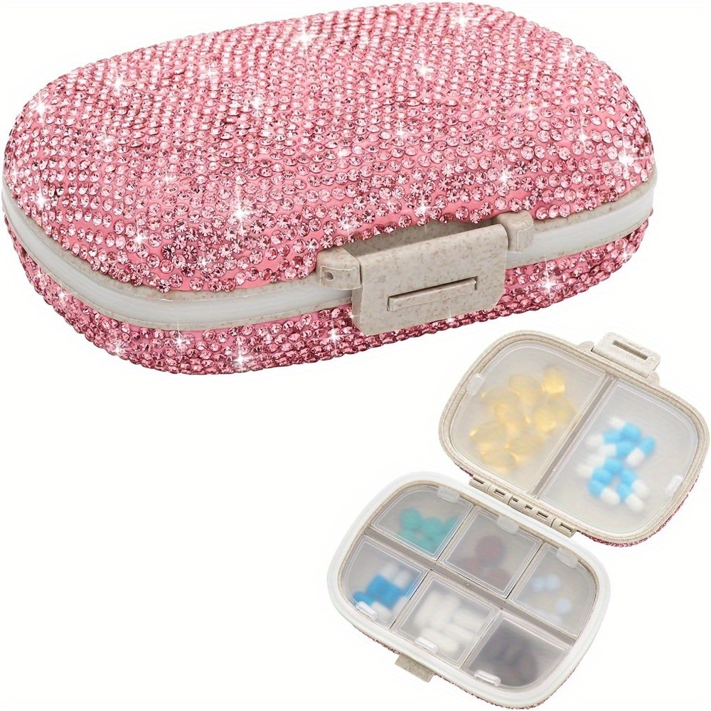 

Bling Pill Organizer With 8 Compartments, Daily Travel Portable Pill Case Double Sided Rhinestone Pill Box For Vitamin/cod Medicine Kit