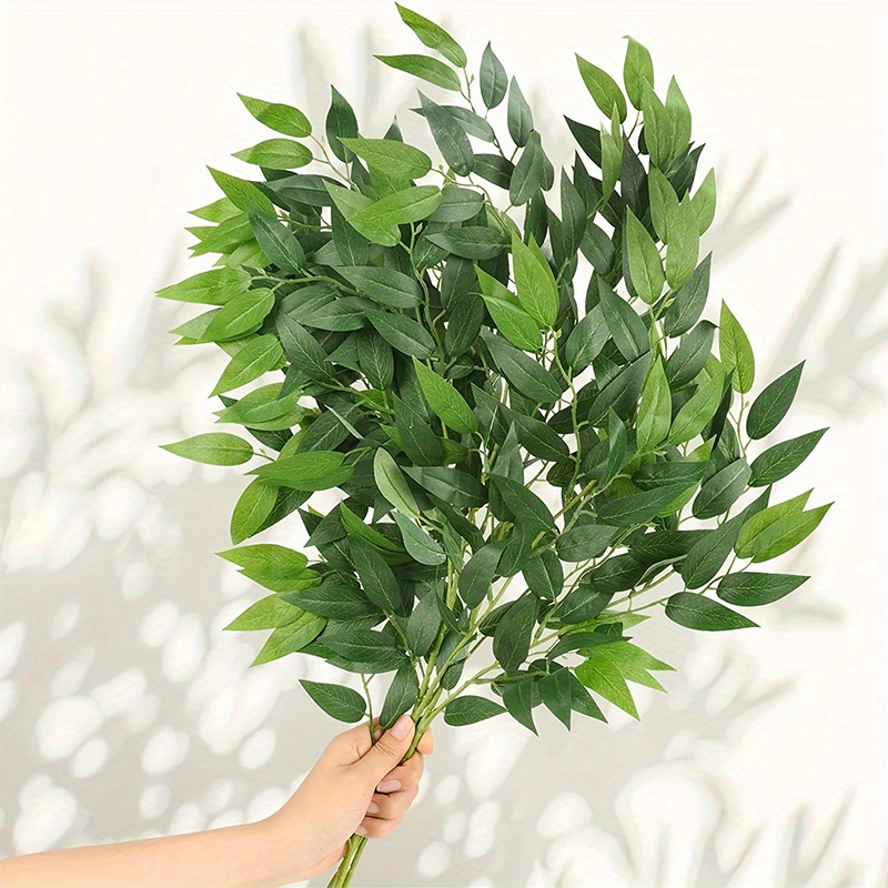 

10pcs Artificial Willow Green Plants, Fake Eucalyptus Leaf Stem Flower Arrangement Accessories, Wedding Home Decoration Fake Flowers