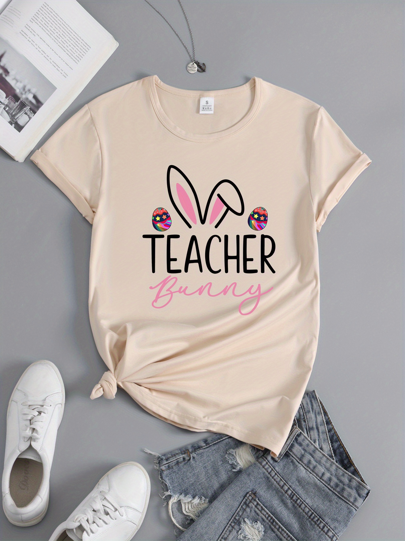 Easter Rabbit Teacher Print Casual Sports Tee Short Sleeves - Temu ...