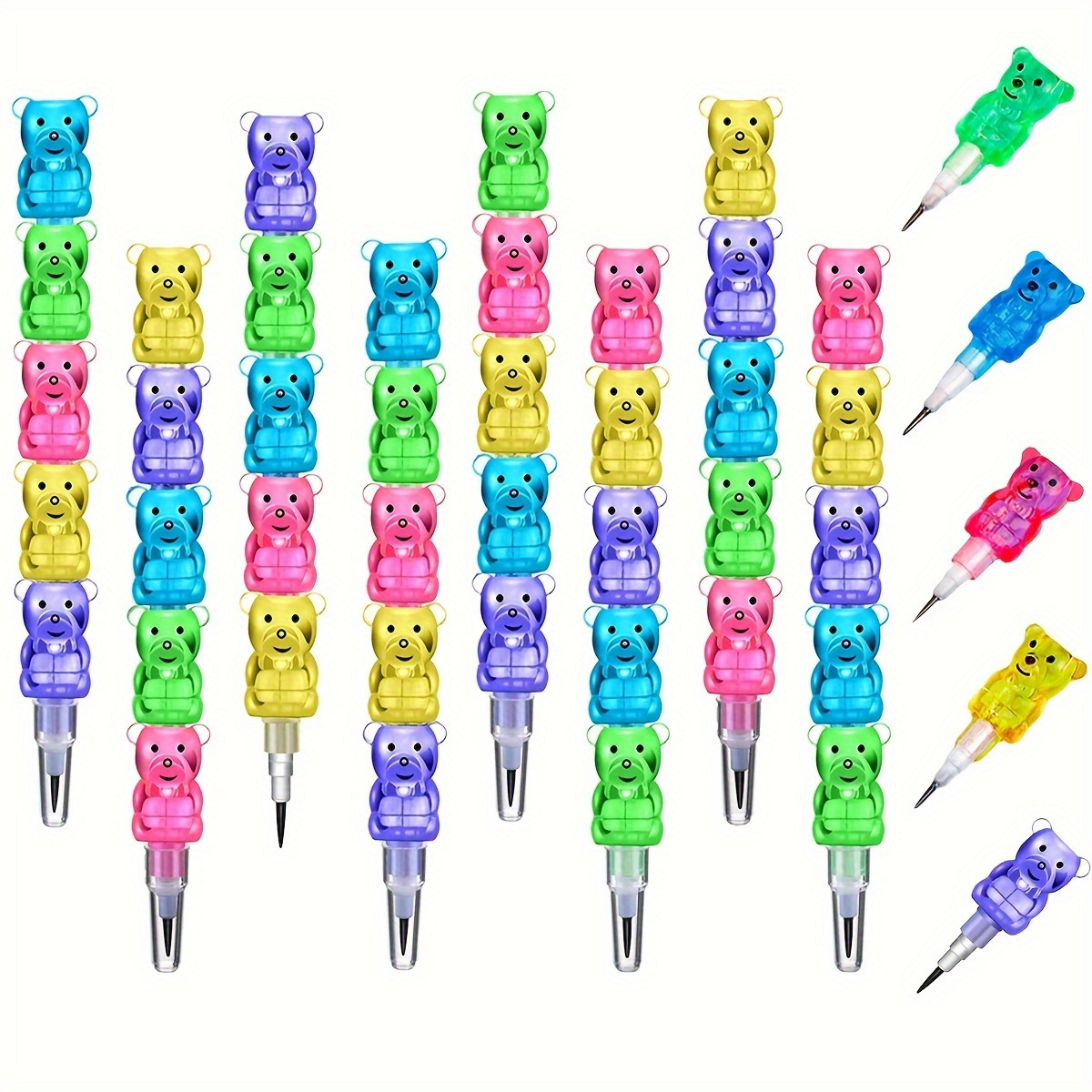 

Stackable Pencil, Plastic Bear Pencils Stacking Point Pencils 5 In 1 Stacking Colored Pencils Party Favors For Birthday Party Supplies School Fun Equipment Multiple Applications