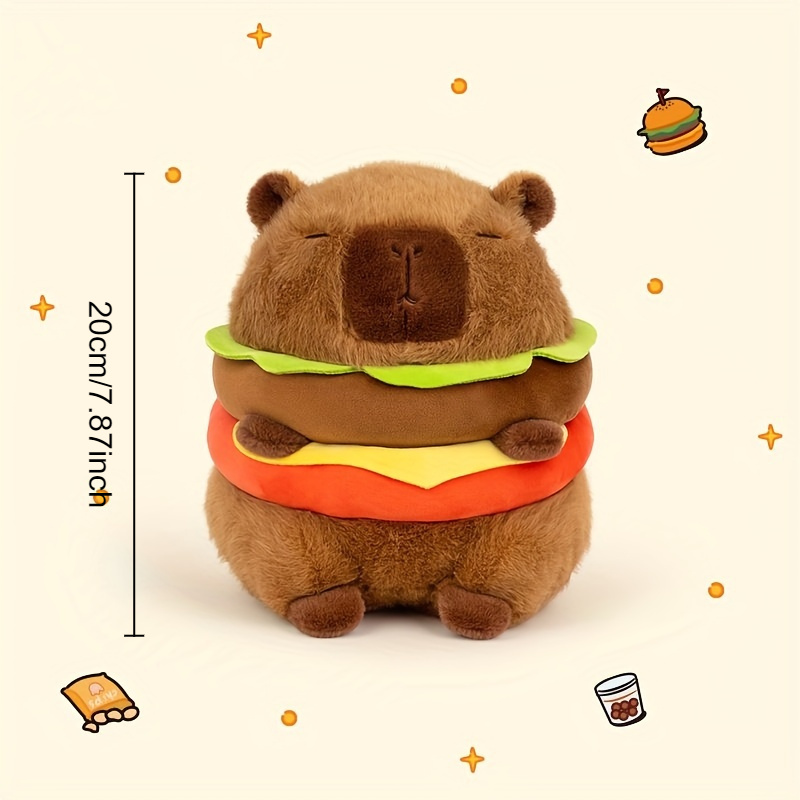 Peluche Capybara Con Zaino Tartaruga, 22 Cm, Morbido E Carino, Giocattolo Per Bambini E Adulti, Regalo Di Compleanno, Marrone (Modello Hamburger)